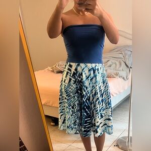 White/blue dress can be converted into a skirt